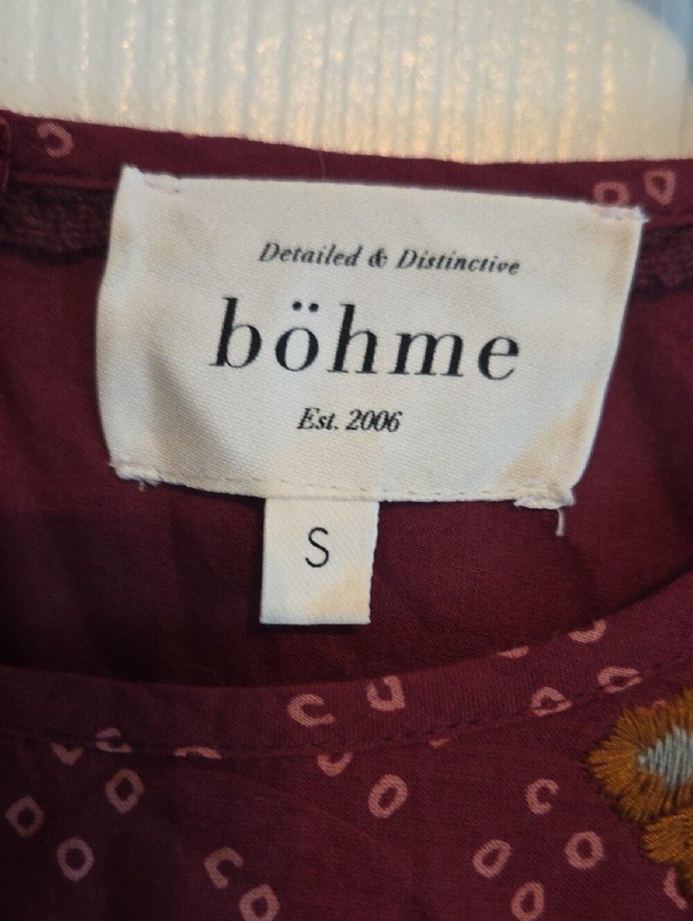 Bohme Bohemian Tiered Dress in Burgundy with Embroidered Details S - Picture 4 of 6
